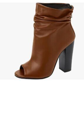 Brown Stylish Peep Toe Slouch Ankle Boots Chunky Stacked Heels Party Prom Shoes
